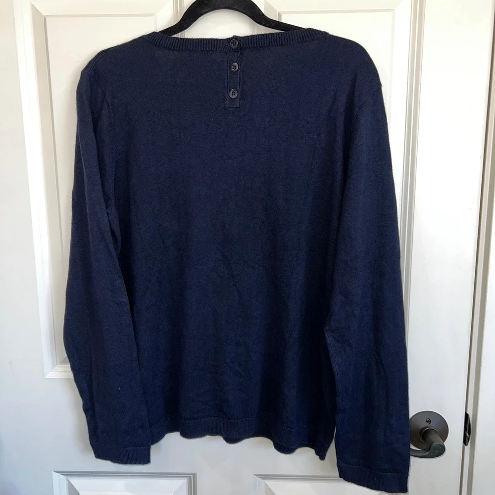 NWT Talbots Dachshund Crewneck Long Sleeve‎ Navy Sweater Size Petite XL